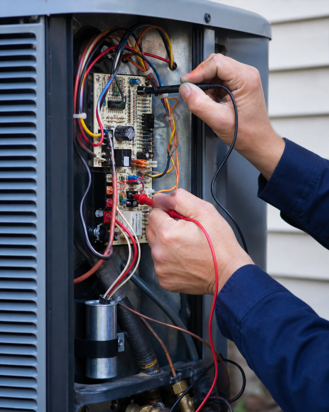 Technician testing an HVAC control board